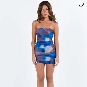 Blue Multi Color Tie Dye Mini Dress